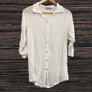 Tempo Paris Cream Button Down Tunic with Notched Collar